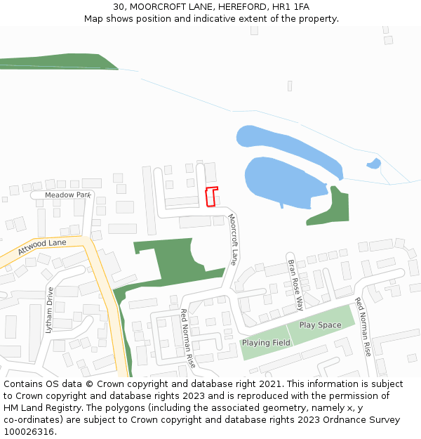 30, MOORCROFT LANE, HEREFORD, HR1 1FA: Location map and indicative extent of plot