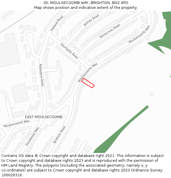 30, MOULSECOOMB WAY, BRIGHTON, BN2 4PD: Location map and indicative extent of plot