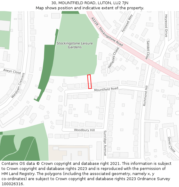 30, MOUNTFIELD ROAD, LUTON, LU2 7JN: Location map and indicative extent of plot