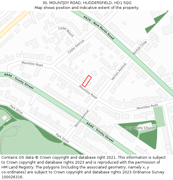 30, MOUNTJOY ROAD, HUDDERSFIELD, HD1 5QG: Location map and indicative extent of plot