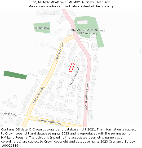 30, MUMBY MEADOWS, MUMBY, ALFORD, LN13 9GF: Location map and indicative extent of plot