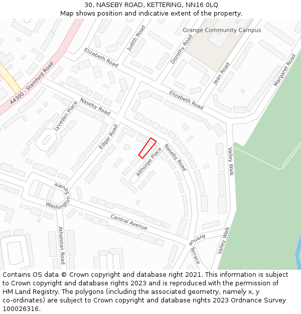 30, NASEBY ROAD, KETTERING, NN16 0LQ: Location map and indicative extent of plot