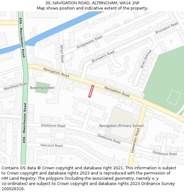 30, NAVIGATION ROAD, ALTRINCHAM, WA14 1NF: Location map and indicative extent of plot