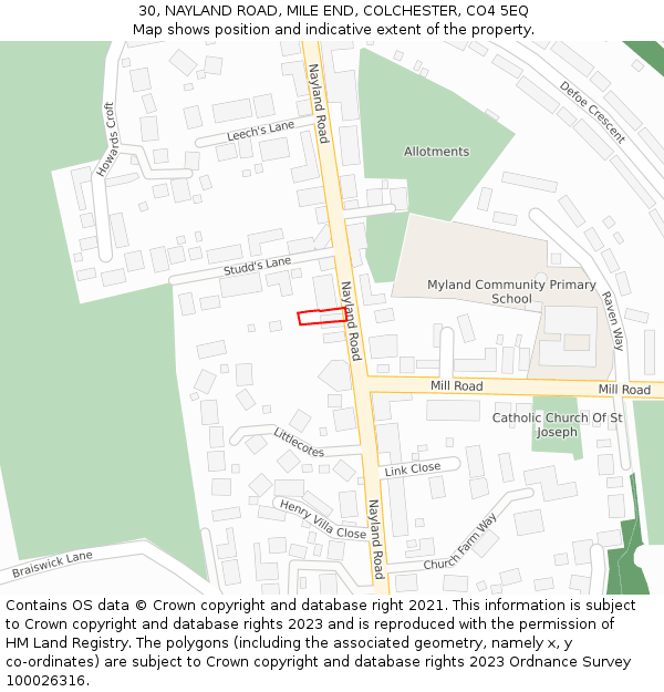 30, NAYLAND ROAD, MILE END, COLCHESTER, CO4 5EQ: Location map and indicative extent of plot