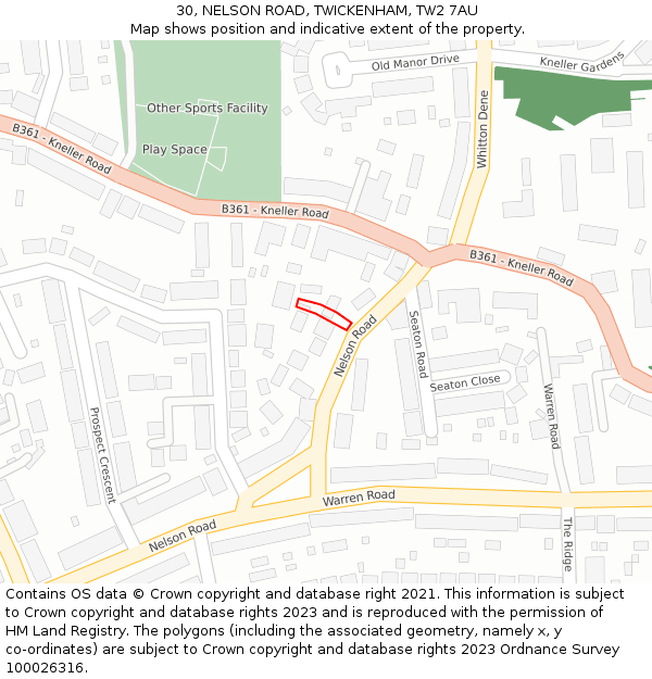 30, NELSON ROAD, TWICKENHAM, TW2 7AU: Location map and indicative extent of plot