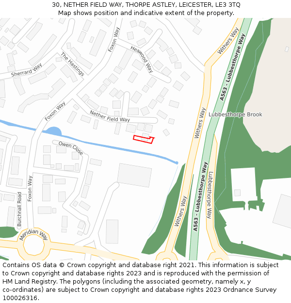 30, NETHER FIELD WAY, THORPE ASTLEY, LEICESTER, LE3 3TQ: Location map and indicative extent of plot