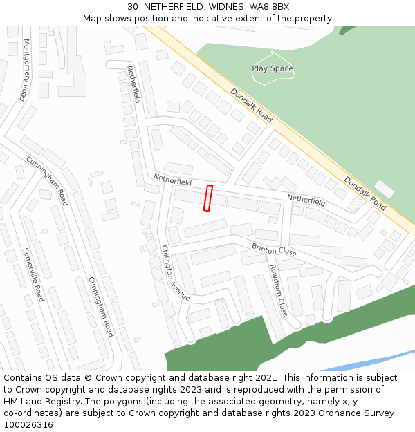 30, NETHERFIELD, WIDNES, WA8 8BX: Location map and indicative extent of plot