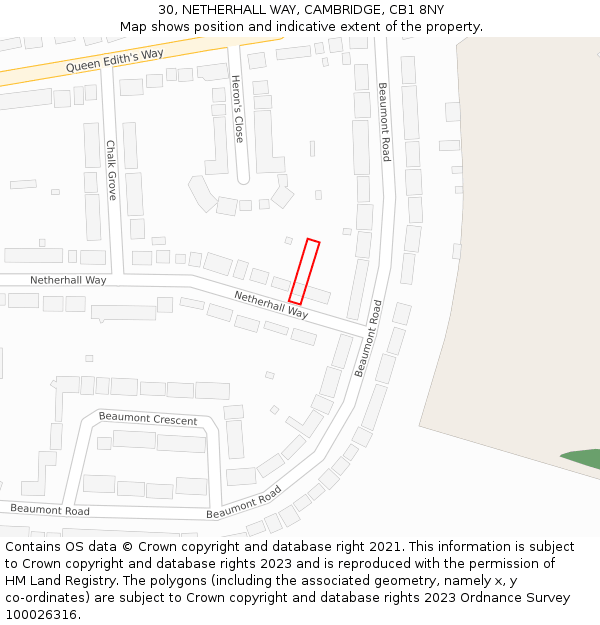 30, NETHERHALL WAY, CAMBRIDGE, CB1 8NY: Location map and indicative extent of plot