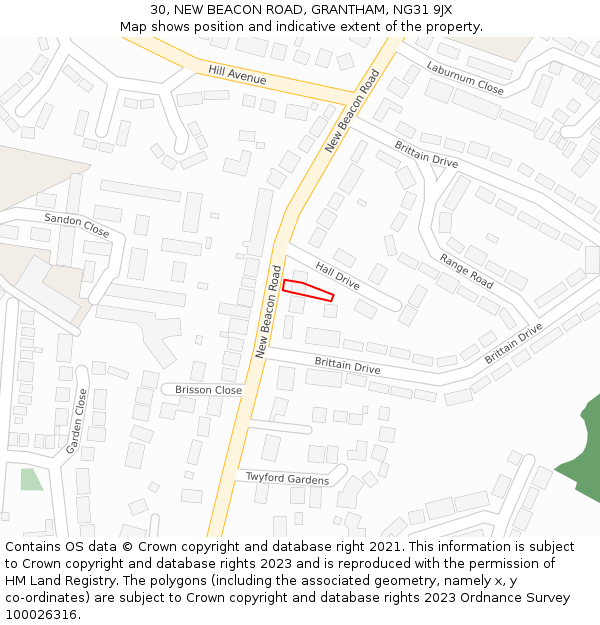 30, NEW BEACON ROAD, GRANTHAM, NG31 9JX: Location map and indicative extent of plot