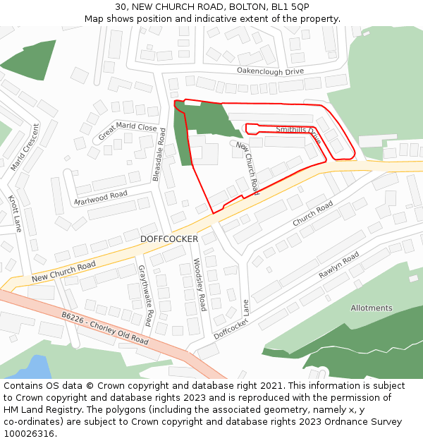 30, NEW CHURCH ROAD, BOLTON, BL1 5QP: Location map and indicative extent of plot