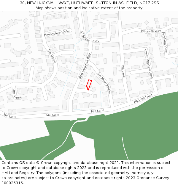 30, NEW HUCKNALL WAYE, HUTHWAITE, SUTTON-IN-ASHFIELD, NG17 2SS: Location map and indicative extent of plot