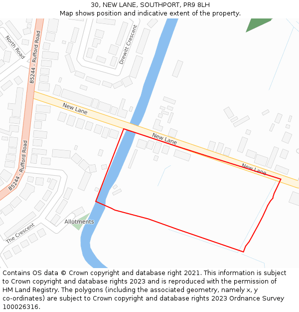 30, NEW LANE, SOUTHPORT, PR9 8LH: Location map and indicative extent of plot