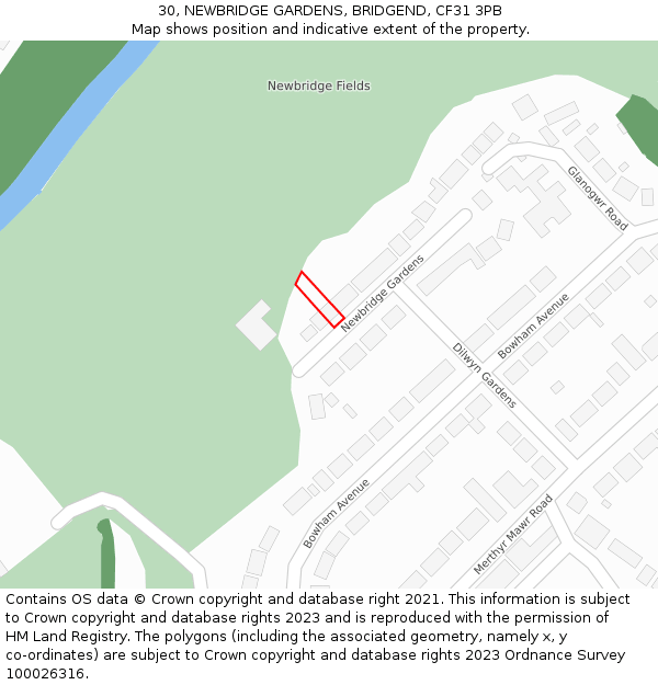30, NEWBRIDGE GARDENS, BRIDGEND, CF31 3PB: Location map and indicative extent of plot