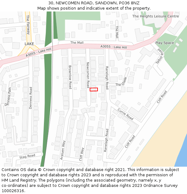 30, NEWCOMEN ROAD, SANDOWN, PO36 8NZ: Location map and indicative extent of plot