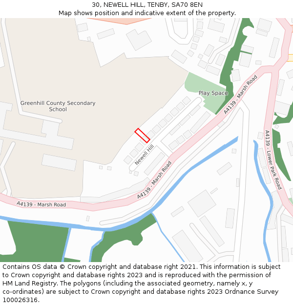 30, NEWELL HILL, TENBY, SA70 8EN: Location map and indicative extent of plot