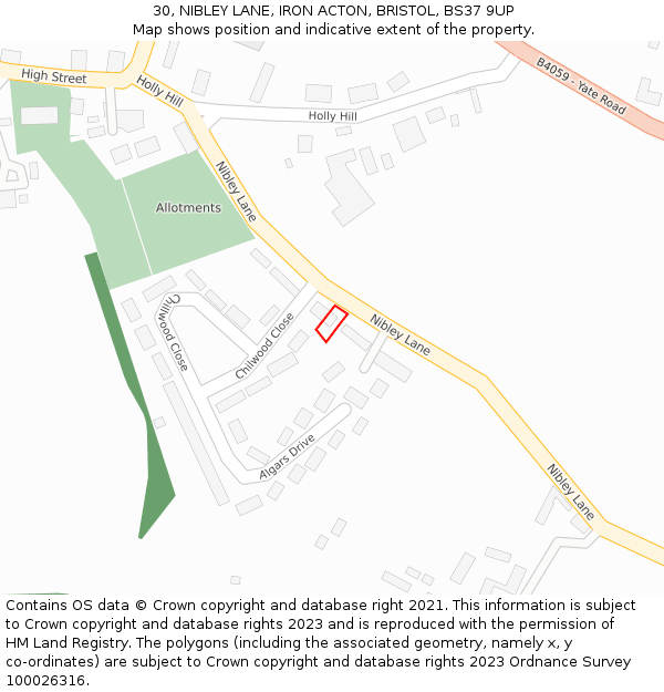 30, NIBLEY LANE, IRON ACTON, BRISTOL, BS37 9UP: Location map and indicative extent of plot