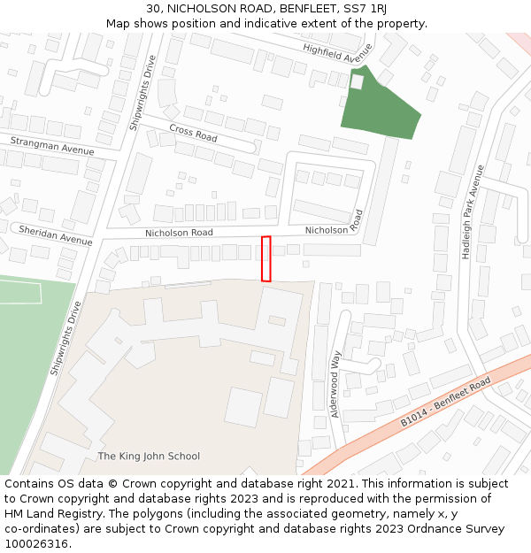 30, NICHOLSON ROAD, BENFLEET, SS7 1RJ: Location map and indicative extent of plot