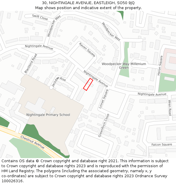 30, NIGHTINGALE AVENUE, EASTLEIGH, SO50 9JQ: Location map and indicative extent of plot