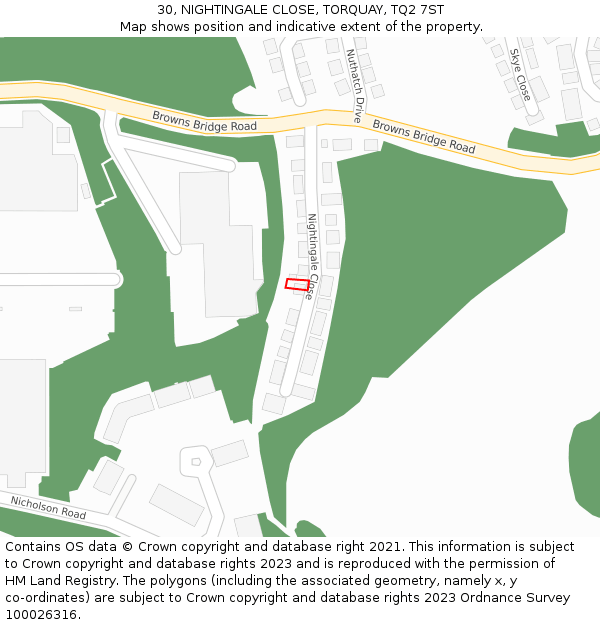 30, NIGHTINGALE CLOSE, TORQUAY, TQ2 7ST: Location map and indicative extent of plot