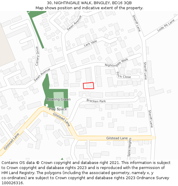 30, NIGHTINGALE WALK, BINGLEY, BD16 3QB: Location map and indicative extent of plot