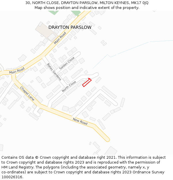 30, NORTH CLOSE, DRAYTON PARSLOW, MILTON KEYNES, MK17 0JQ: Location map and indicative extent of plot