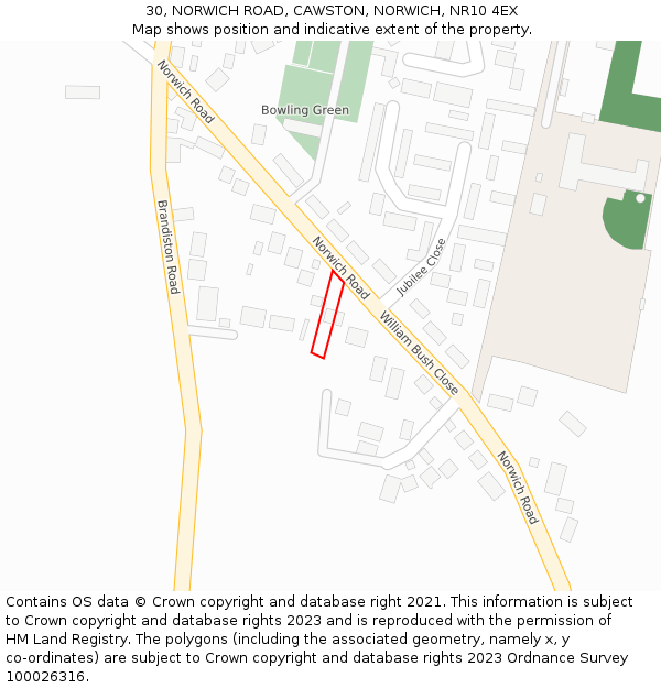 30, NORWICH ROAD, CAWSTON, NORWICH, NR10 4EX: Location map and indicative extent of plot