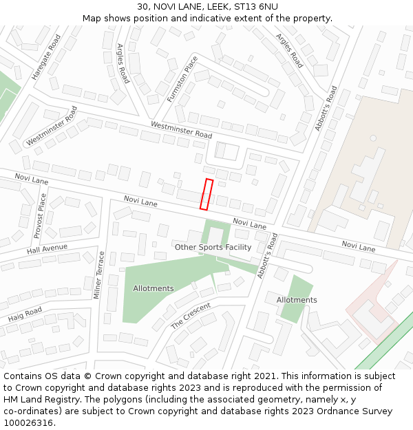 30, NOVI LANE, LEEK, ST13 6NU: Location map and indicative extent of plot