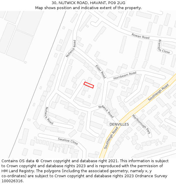 30, NUTWICK ROAD, HAVANT, PO9 2UG: Location map and indicative extent of plot