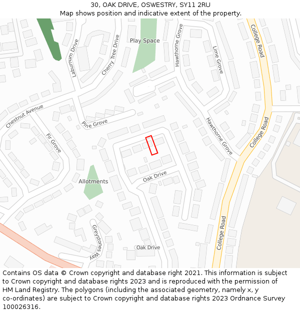 30, OAK DRIVE, OSWESTRY, SY11 2RU: Location map and indicative extent of plot