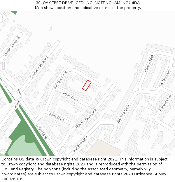 30, OAK TREE DRIVE, GEDLING, NOTTINGHAM, NG4 4DA: Location map and indicative extent of plot