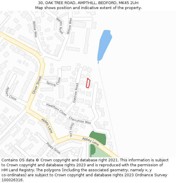 30, OAK TREE ROAD, AMPTHILL, BEDFORD, MK45 2UH: Location map and indicative extent of plot