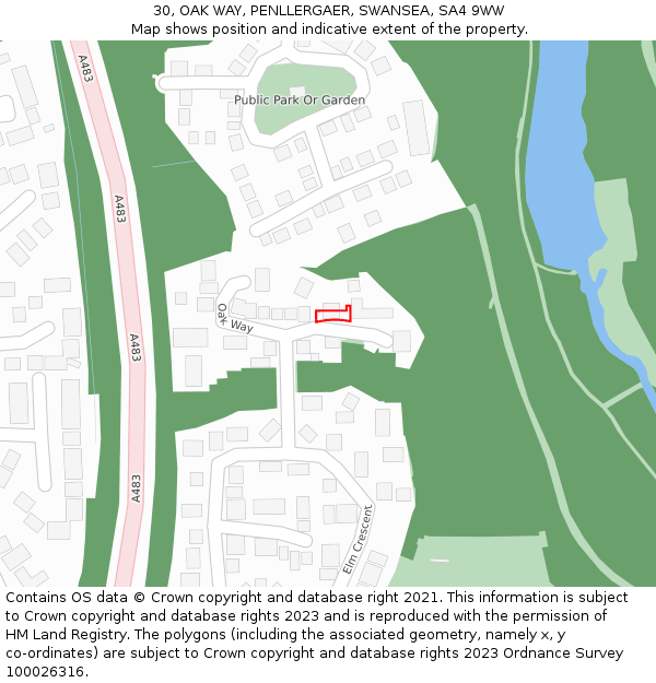 30, OAK WAY, PENLLERGAER, SWANSEA, SA4 9WW: Location map and indicative extent of plot