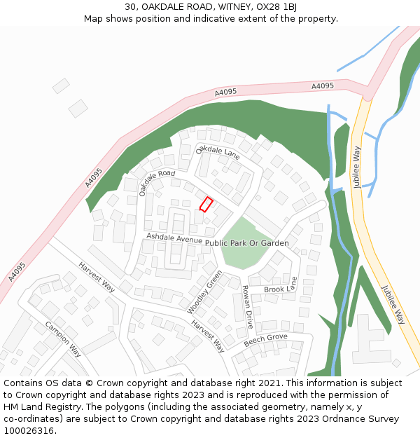 30, OAKDALE ROAD, WITNEY, OX28 1BJ: Location map and indicative extent of plot