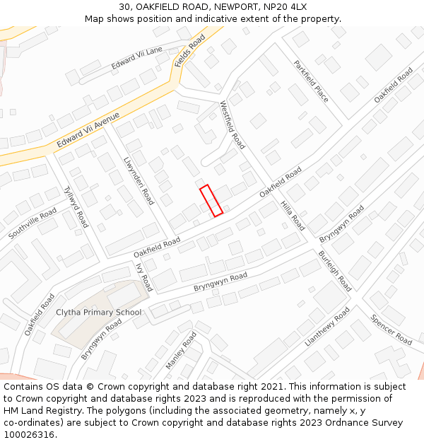 30, OAKFIELD ROAD, NEWPORT, NP20 4LX: Location map and indicative extent of plot