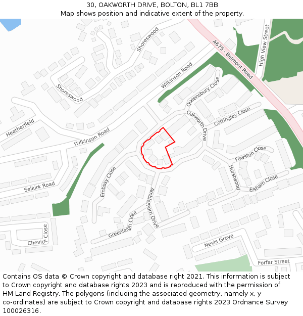 30, OAKWORTH DRIVE, BOLTON, BL1 7BB: Location map and indicative extent of plot