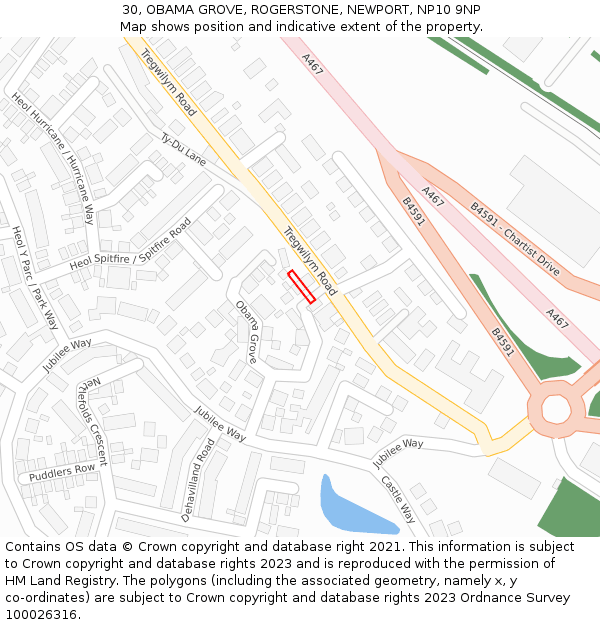 30, OBAMA GROVE, ROGERSTONE, NEWPORT, NP10 9NP: Location map and indicative extent of plot