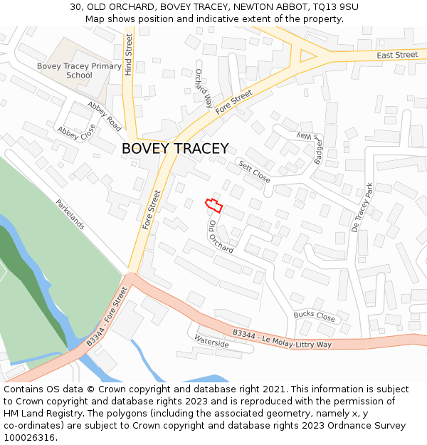 30, OLD ORCHARD, BOVEY TRACEY, NEWTON ABBOT, TQ13 9SU: Location map and indicative extent of plot