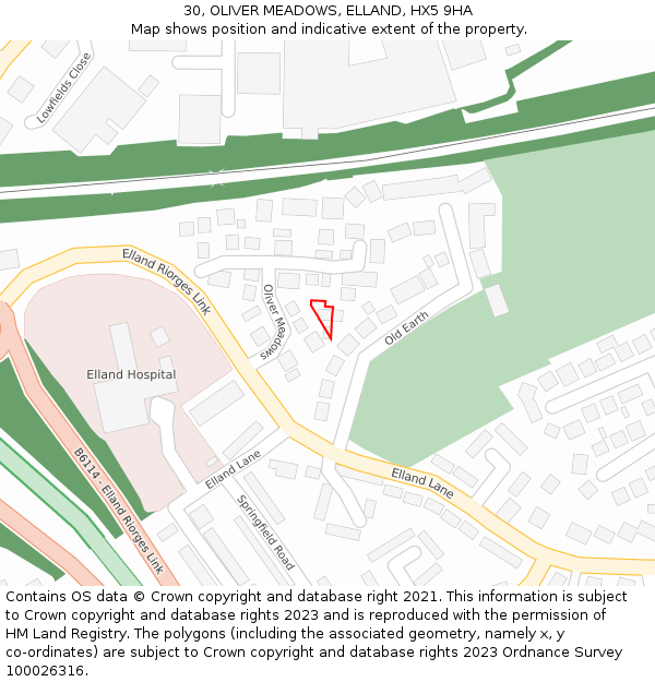 30, OLIVER MEADOWS, ELLAND, HX5 9HA: Location map and indicative extent of plot