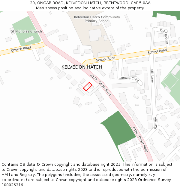 30, ONGAR ROAD, KELVEDON HATCH, BRENTWOOD, CM15 0AA: Location map and indicative extent of plot