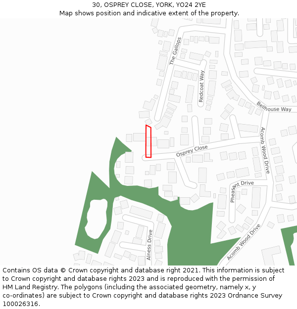 30, OSPREY CLOSE, YORK, YO24 2YE: Location map and indicative extent of plot