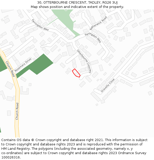 30, OTTERBOURNE CRESCENT, TADLEY, RG26 3UJ: Location map and indicative extent of plot