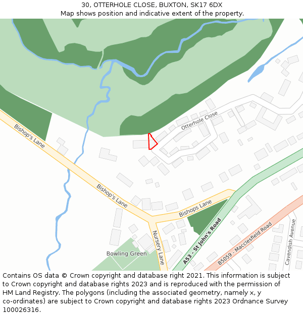 30, OTTERHOLE CLOSE, BUXTON, SK17 6DX: Location map and indicative extent of plot