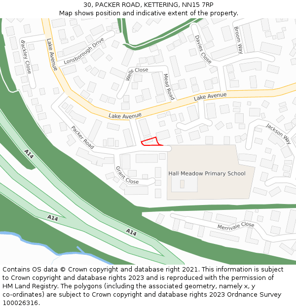 30, PACKER ROAD, KETTERING, NN15 7RP: Location map and indicative extent of plot