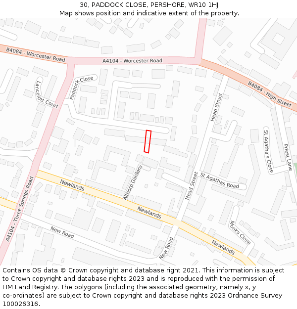 30, PADDOCK CLOSE, PERSHORE, WR10 1HJ: Location map and indicative extent of plot