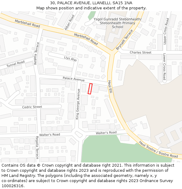 30, PALACE AVENUE, LLANELLI, SA15 1NA: Location map and indicative extent of plot