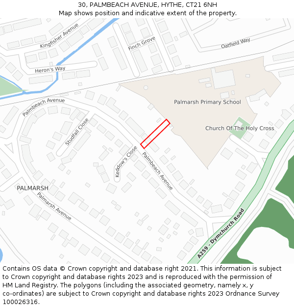 30, PALMBEACH AVENUE, HYTHE, CT21 6NH: Location map and indicative extent of plot