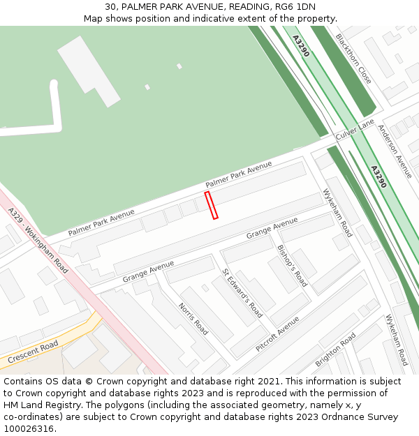 30, PALMER PARK AVENUE, READING, RG6 1DN: Location map and indicative extent of plot