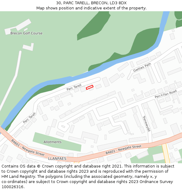 30, PARC TARELL, BRECON, LD3 8DX: Location map and indicative extent of plot