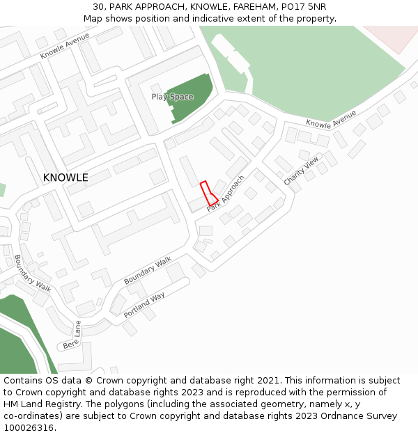 30, PARK APPROACH, KNOWLE, FAREHAM, PO17 5NR: Location map and indicative extent of plot