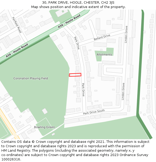 30, PARK DRIVE, HOOLE, CHESTER, CH2 3JS: Location map and indicative extent of plot